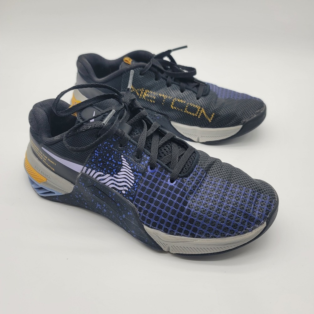 Nike Metcon 8 Black Purple Gold Training Shoes Women's 8.5 CrossFit DQ9327